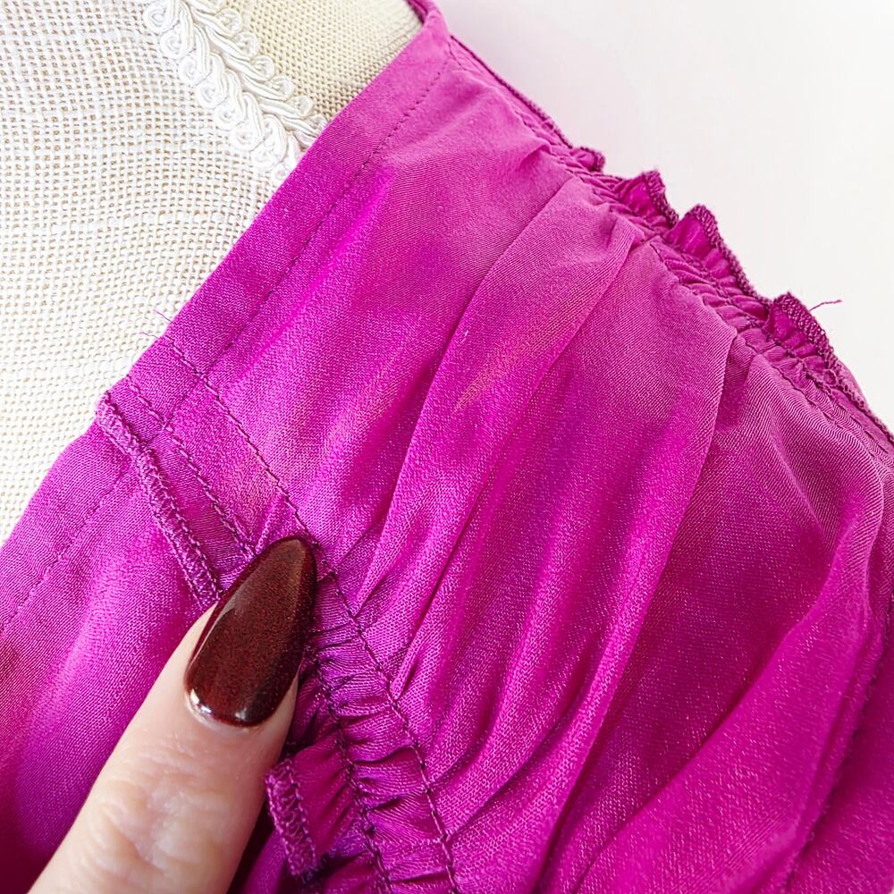 New Free People Crop Top Medium Satin Purple Ruched Tie Back Boho Y2K Festival - Picture 9 of 16